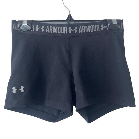 Under Armour Women’s Black HeatGear Compression Shorts Small Logo Waistband - Picture 1 of 4